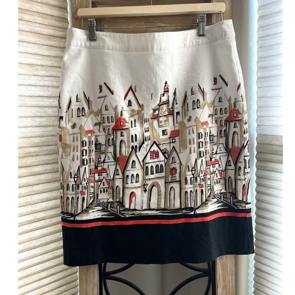 Van Heusen Studio Pencil Skirt SZ 10 Geometric City Multicolor Zip Cotton‎ - Picture 1 of 13